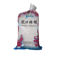 Packaged Bella B/Beans Vermicelli noodles in a transparent plastic bag with blue and red decorative elements, labeled in Chinese and English. Packaged Bella B/Beans Vermicelli noodles in a transparent plastic bag with blue and red decorative elements, labeled in Chinese and English.