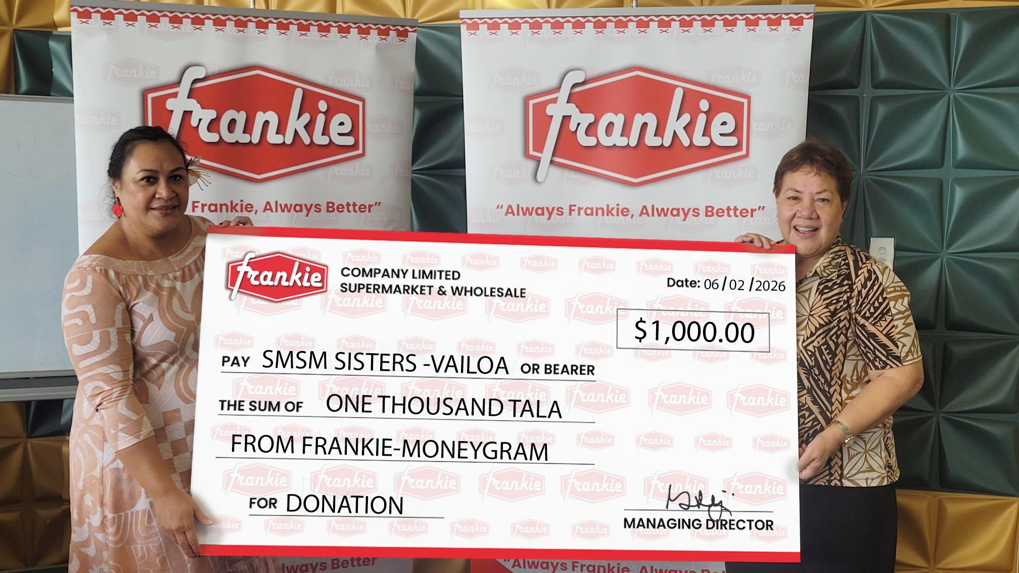 Frankie MoneyGram Service Donated $1,000 to the Missionary Sisters of the Society of Mary (SMSM) in Vailoa
