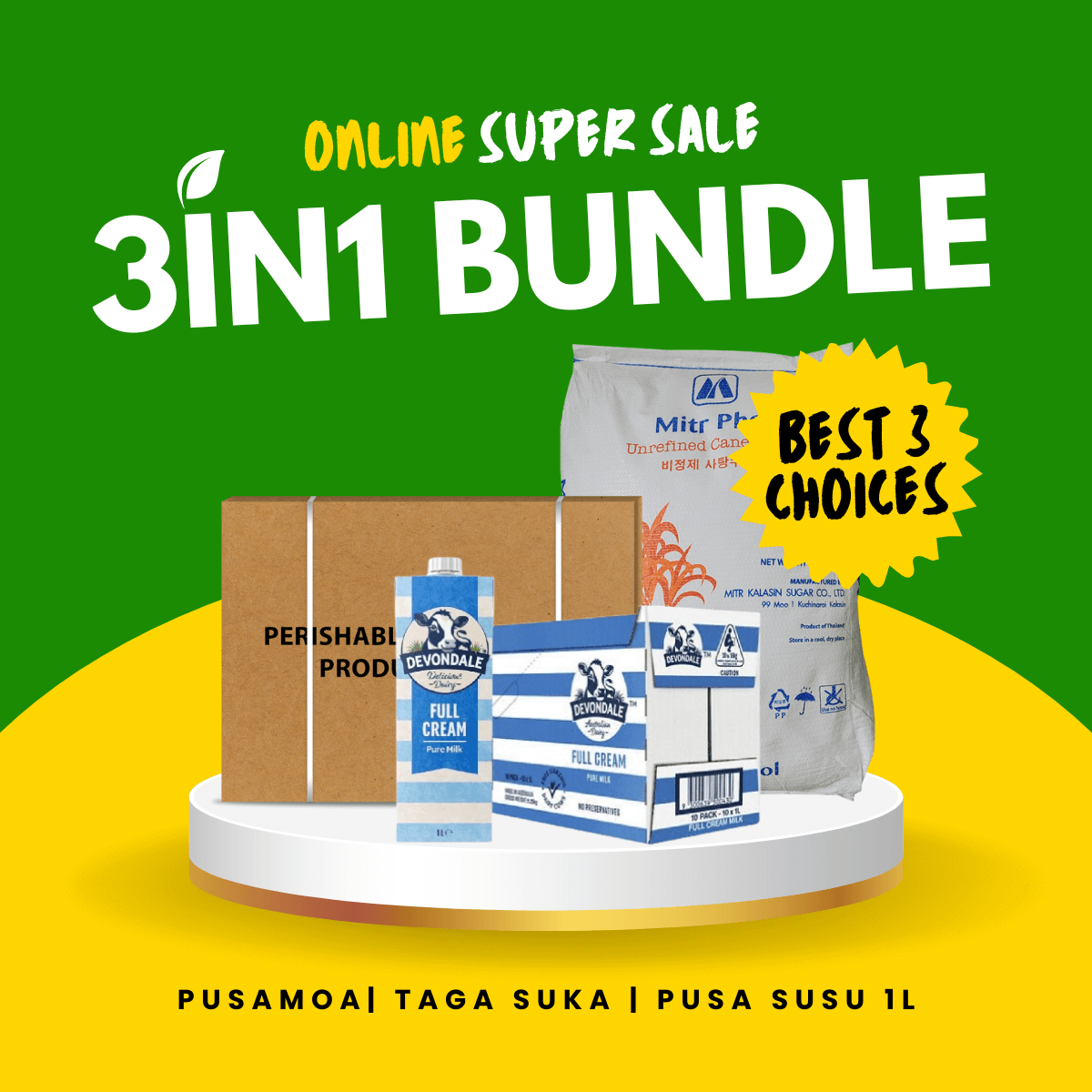 3IN1 Deal 03 - Pusamoa 15kg + Taga Suka 25kg + Pusa Susu Devondale 1lx10