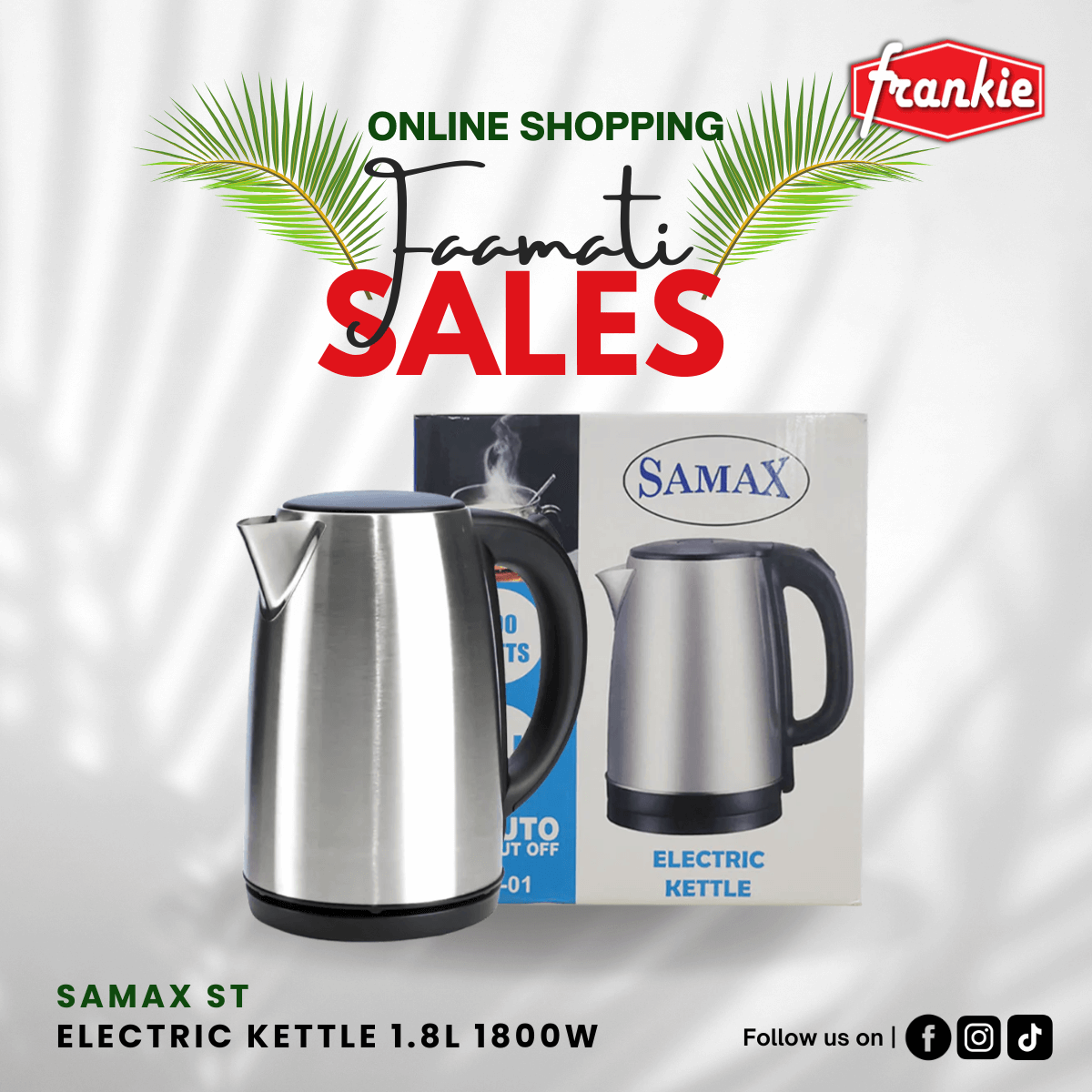 Samax St Electric Kettle 1.8L 1800W - Frankie Supermarket
