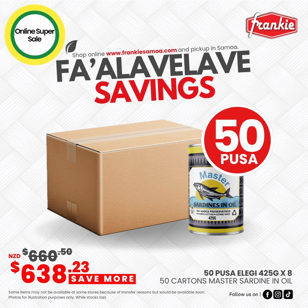 Fa'alavelave Combo - 50 Master Sardine Natural Oil 425gx8 | 50 Pusa Apa