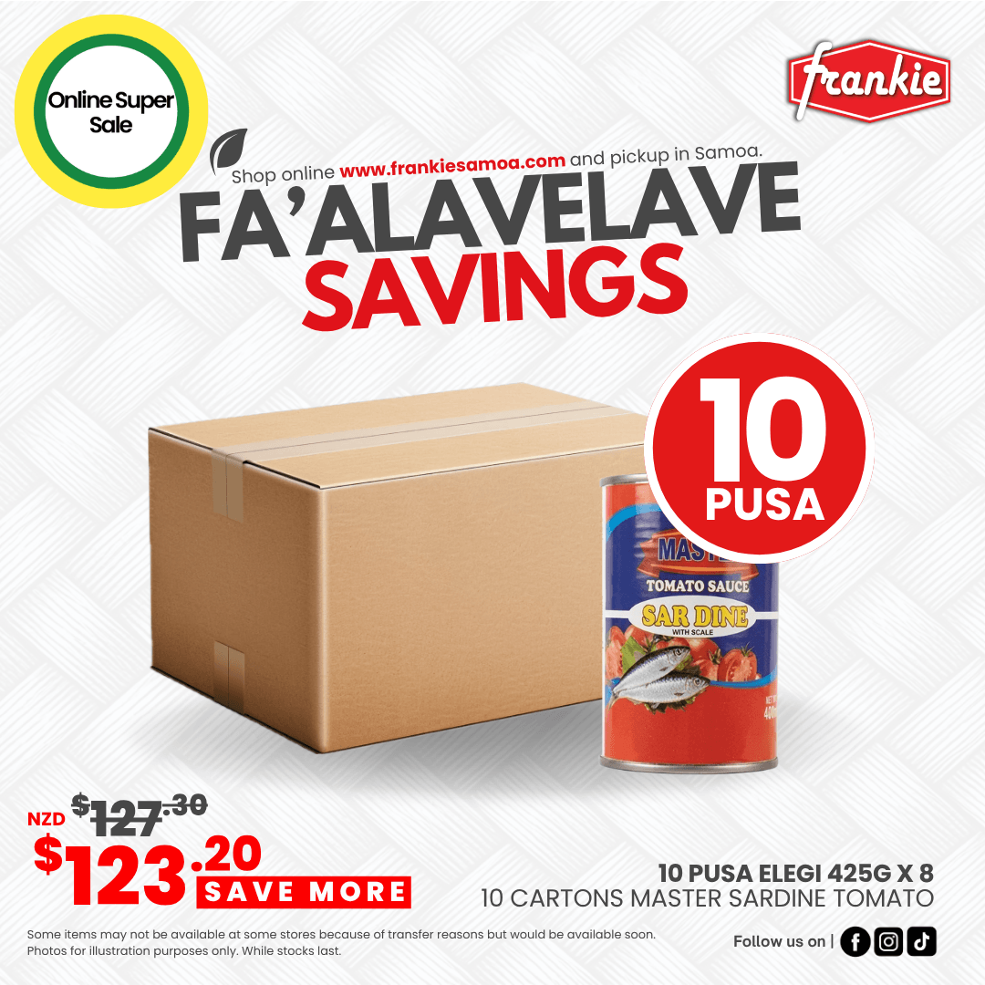 Fa'alavelave Combo - 10 Master Sardine Tomato Sauce 425gx8 | 10 Pusa Apa