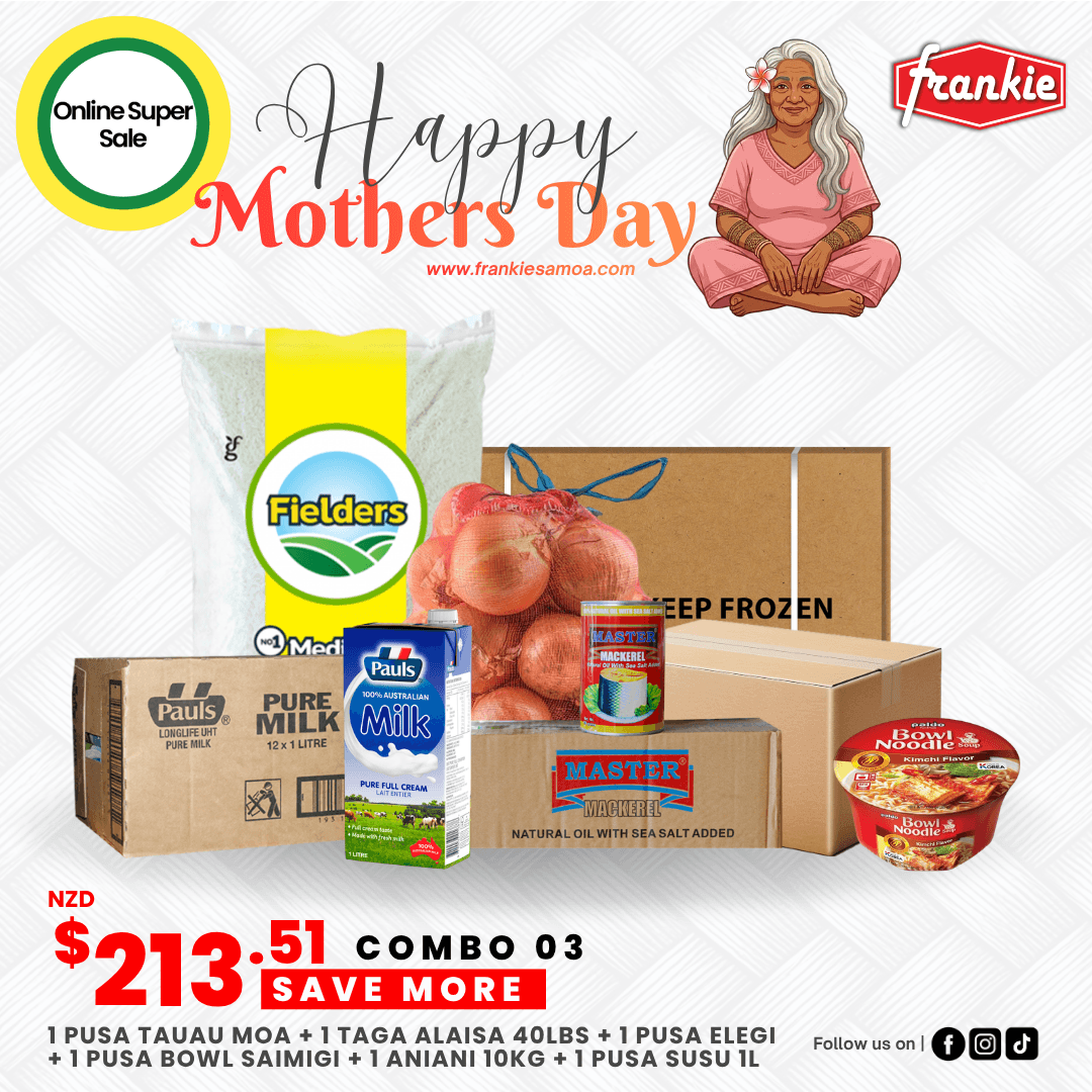 Mother's Day Combo 03 - 1 Rice 40lbs + 1 Brinks Chicken Nibbles 12kg + Onion 10kg + 1 Master Mackerel N/Oil 425g(8) + 1 Pauls Pure Milk 1L(12) + 1 Paldo Bowl Noodle 86g(12)