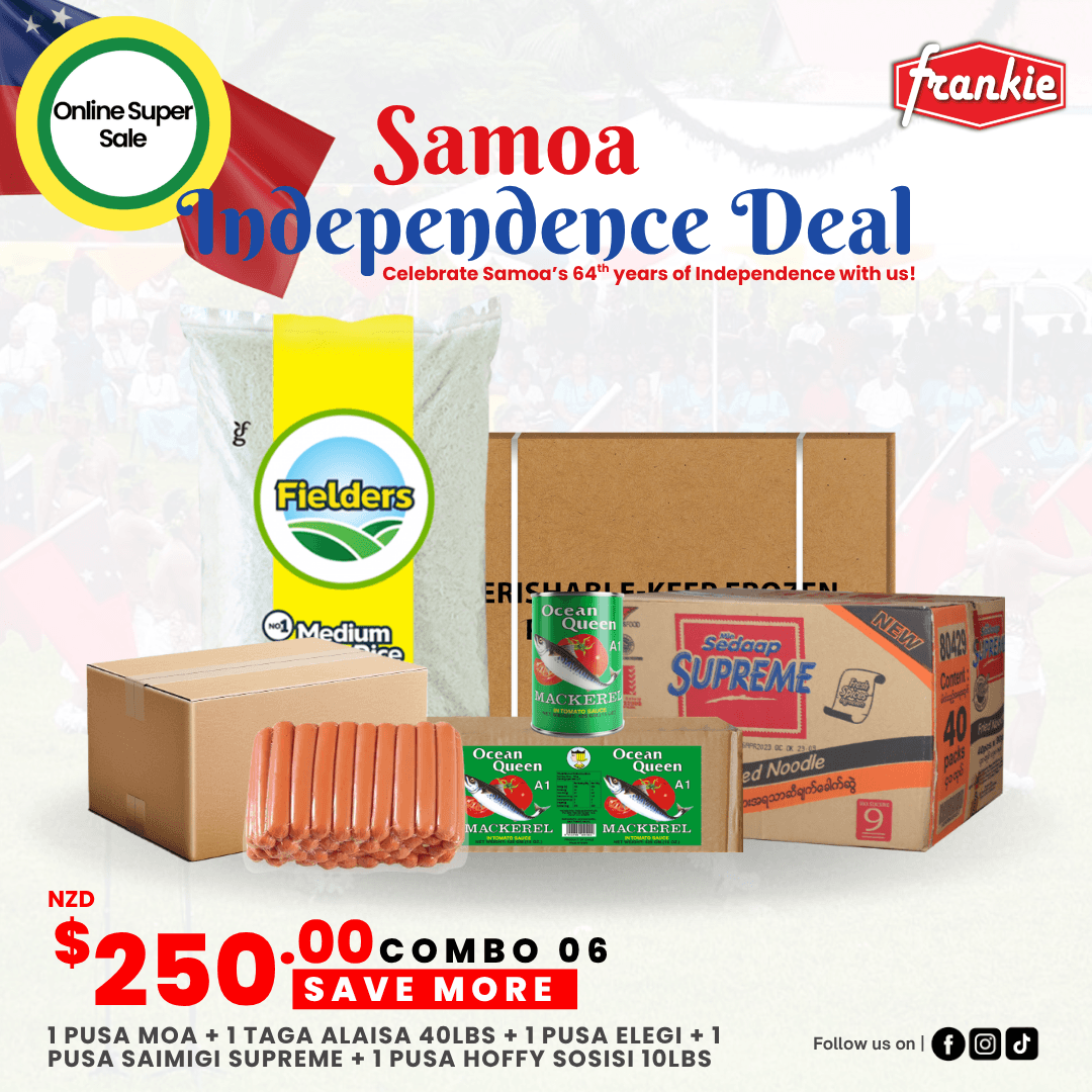 Independence Deal 06 - 1 Rice 40lbs + 1 Chicken Leg 15kg + Hoffy Chicken Franks Sausage 10lbs + 1 Ocean Queen in Tomato 425g(8) + 1 Sedaap Supreme Noodle 91g(40)