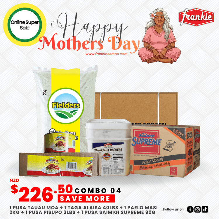 Mother's Day Combo 04 - 1 Rice 40lbs + 1 Brinks Chicken Nibbles 12kg + 1 Punjas B/Crackers 2kg + 1 Sedaap Supreme Noodle 91g(40) + 1  Island Corned Beef 3lbs(2)