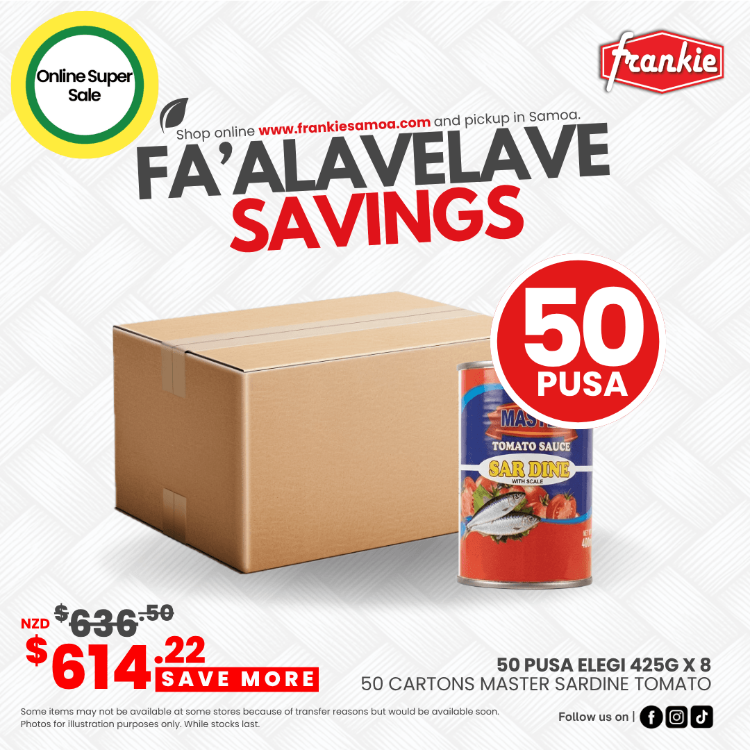 Fa'alavelave Combo - 50 Master Sardine Tomato Sauce 425gx8 | 50 Pusa Apa