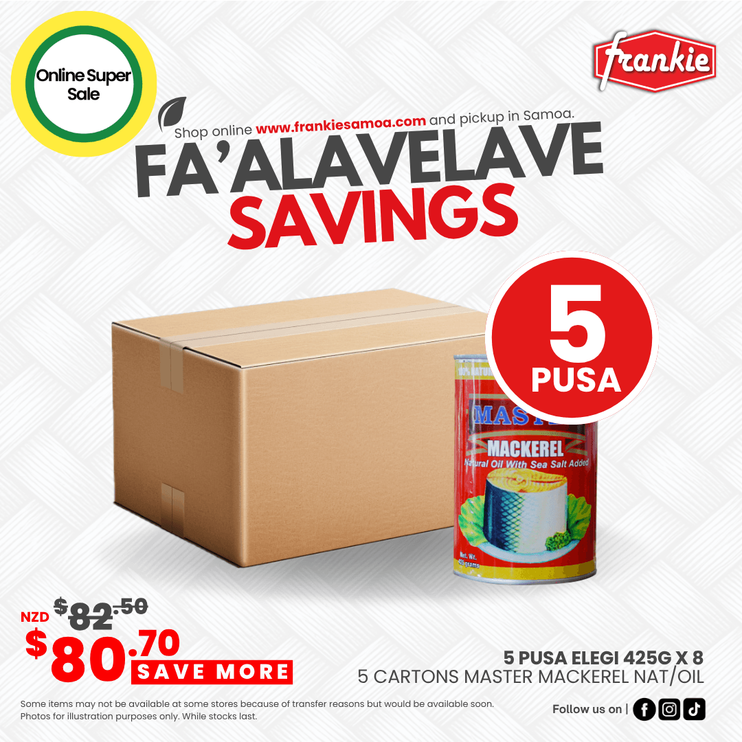 Fa'alavelave Combo - 5 Master Mackerel Natural Oil 425gx8 | 5 Pusa Apa - Frankie Supermarket