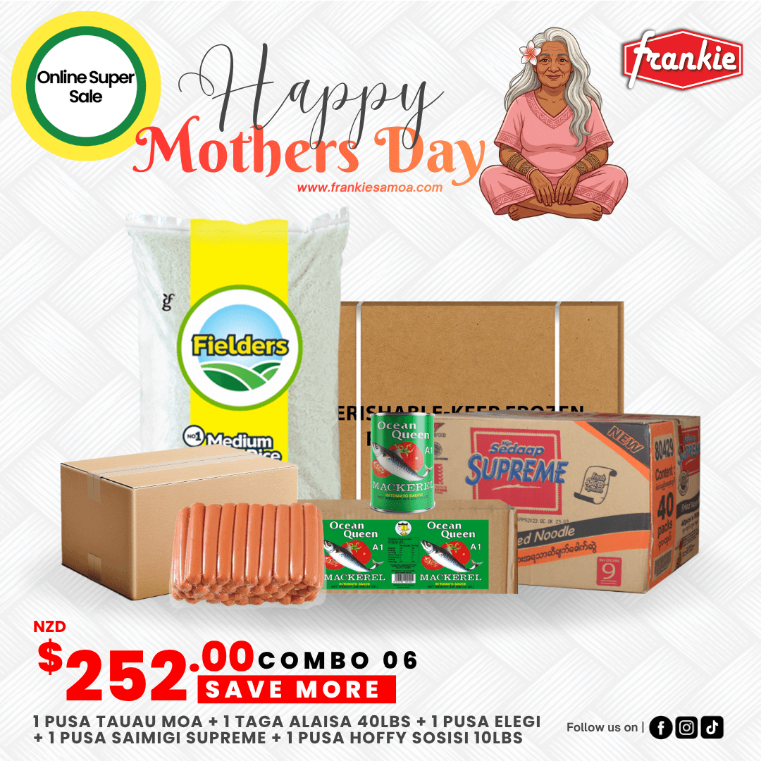 Mother's Day Combo 06 - 1 Rice 40lbs + 1 Brinks Chicken Nibbles 12kg + Hoffy Chicken Franks Sausage 10lbs + 1 Ocean Queen in Tomato 425g(8) + 1 Sedaap Supreme Noodle 91g(40)