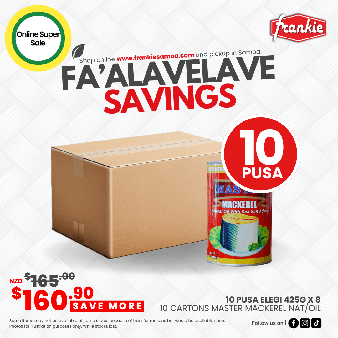Fa'alavelave Combo - 10 Master Mackerel Natural Oil 425gx8 | 10 Pusa Apa - Frankie Supermarket