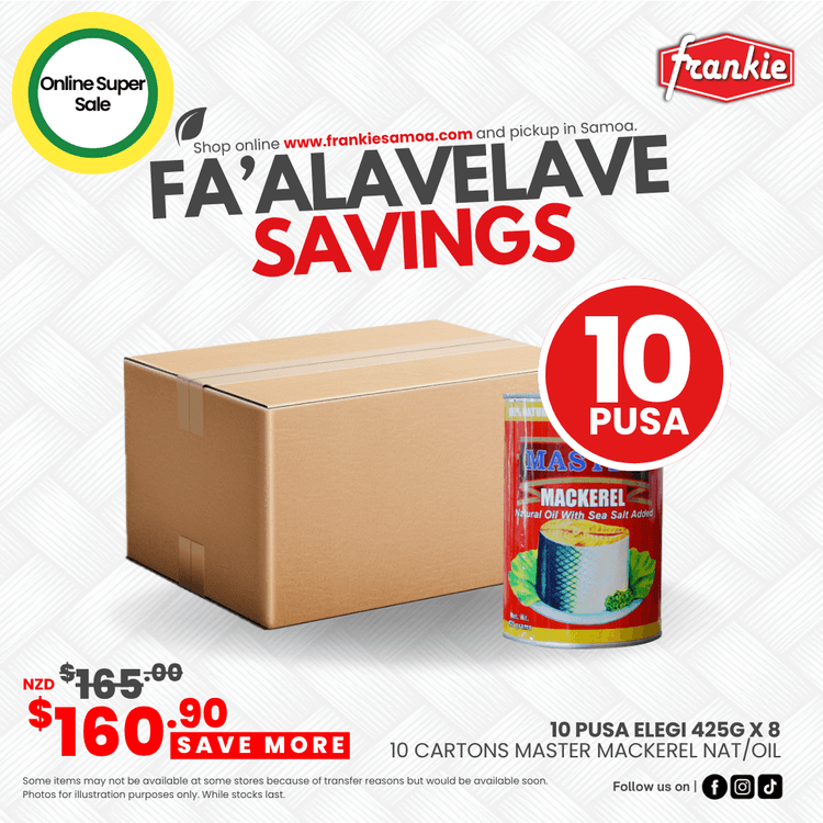 Fa'alavelave Combo - 10 Master Mackerel Natural Oil 425gx8 | 10 Pusa Apa