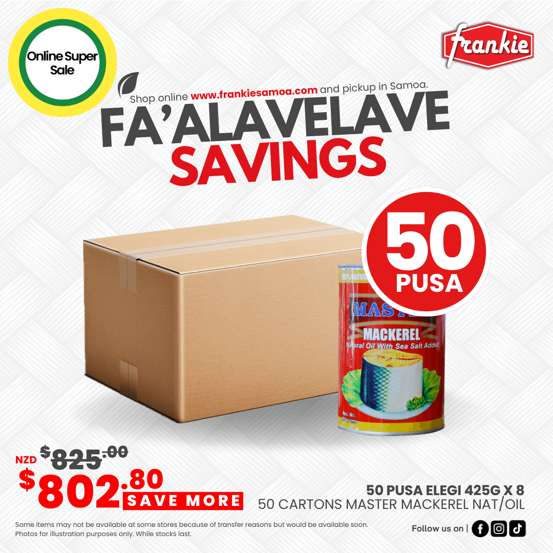 Fa'alavelave Combo - 50 Master Mackerel Natural Oil 425gx8 | 50 Pusa Apa - Frankie Supermarket
