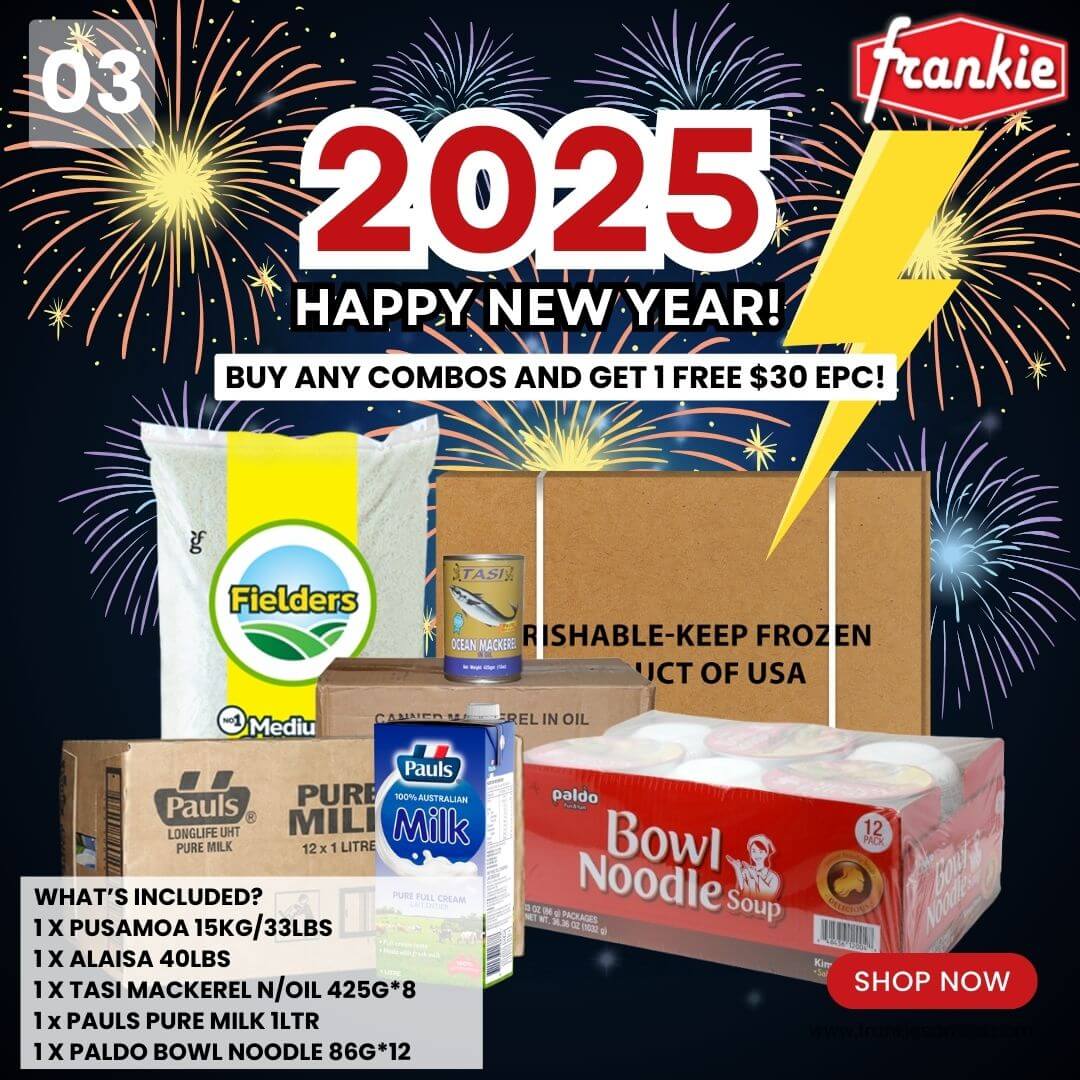 NEW YEAR COMBO #3 - Rice 40lbs + Chicken Leg Quarter 15kg/33lbs + Pauls Pure Milk 1ltr*12 + Tasi Mackerel N/Oil 425g*8 + Paldo Bowl Noodle 86g*12 - Free $30 EPC Cash Power