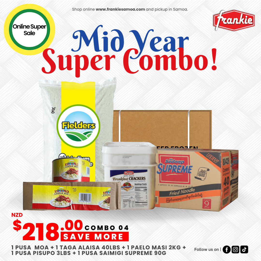MID YEAR COMBO 04 - 1 Rice 40lbs + 1 Chicken Leg 15kg + 1 Punjas B/Crackers 2kg + 1 Sedaap Supreme Noodle 91g(40) + 1  Island Corned Beef 3lbs(2)