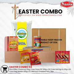 EASTER COMBO 04 - Rice 40lbs | Chicken Leg 15kg | Belmont Chopped Ham 5lbs | Master Mackerel Natural Oil 425g x 8 | GP Chicken Franks Sausage 340g x 24 | LLL Instant Noodle 65g x 24