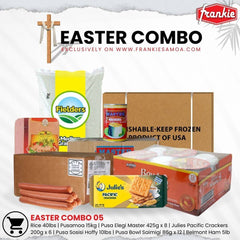 EASTER COMBO 05 - Rice 40lbs | Chicken Leg 15kg | Belmont Chopped Ham 5lbs | Master Mackerel Natural Oil 425g x 8 | Paldo Bowl Noodle 86g x 12 | Hoffy Chicken Franks Sausage 10lbs | Julies Pacific Crackers 200g x 6