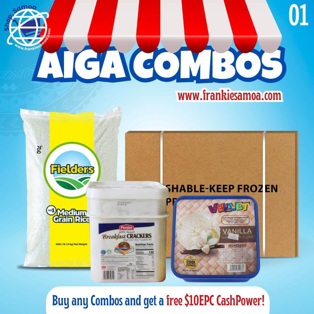 AIGA COMBO #1 - Rice 40lbs + Chicken Leg Quarter 15kg/33lbs + Punjas Breakfast Cracker 2kg + Velvet Ice Cream 2L - Free $10 EPC Cash Power