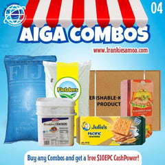 AIGA COMBO #4 - Rice 40lbs + Chicken Leg Quarter 15kg/33lbs + Sugar 25kg + Belmont Chopped Ham 5lbs + 6 Julies Pacific Crackers 200g + Punjas Breakfast Cracker 2kg - Free $10 EPC Cash Power