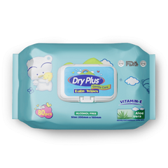 Dry Plus baby wipes packaging on a white background