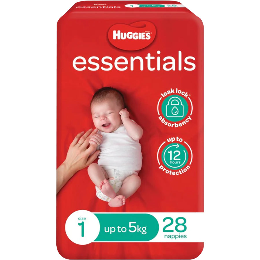 Huggies Nappy Essential Size 1 (Up to 5kg), 28 Pack - Frankie Supermarket