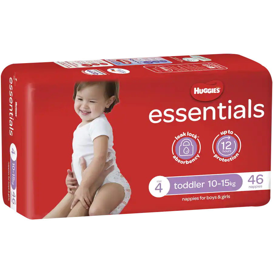 Huggies Nappy Essential Toddler Size 4 (10-15kg), 46 Pack