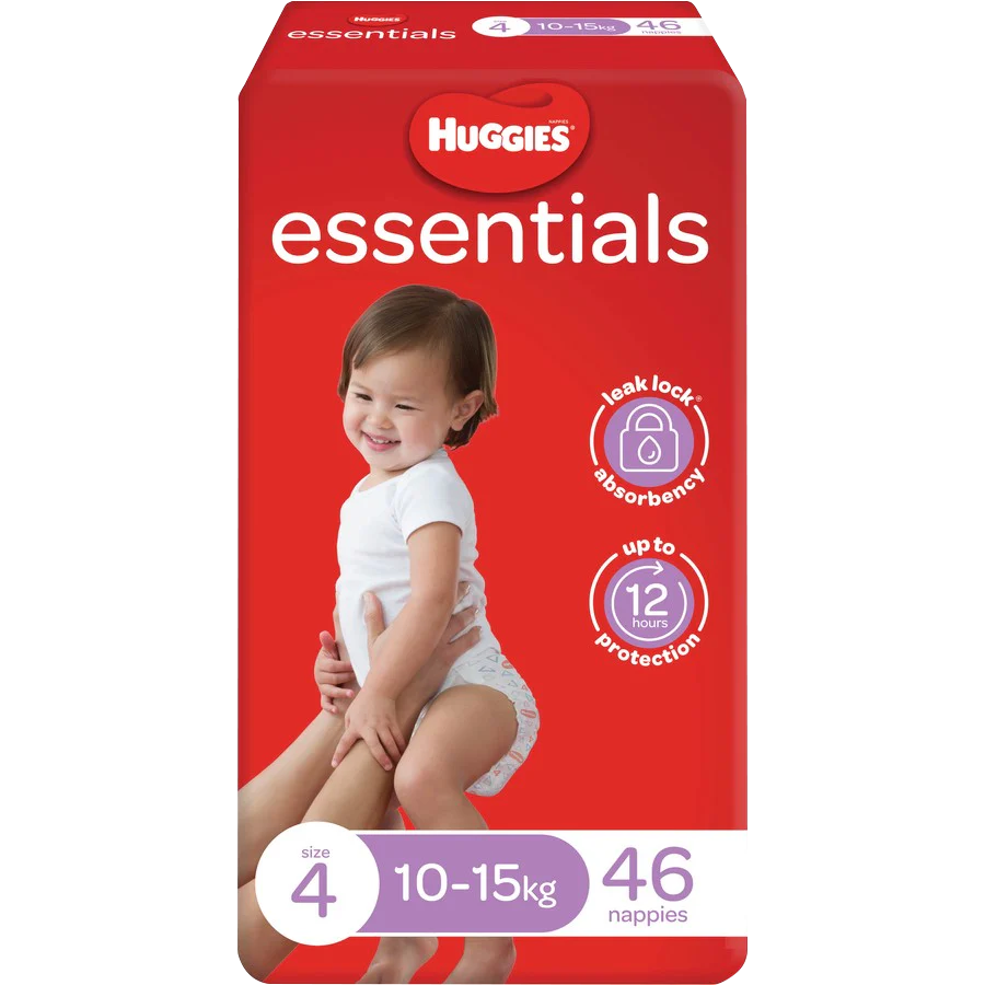 Huggies Nappy Essential Toddler Size 4 (10-15kg), 46 Pack