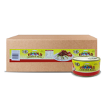 A cardboard box containing twelve cans of Island Corned Beef, with a single can displayed in front.