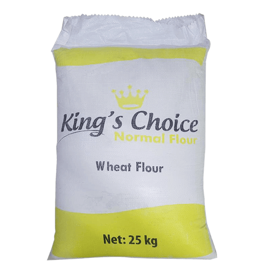 Bag of King's Choice Normal Flour with a yellow and white design on a black background