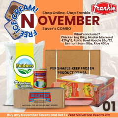 NOVEMBER SAVER'S COMBO 01 - CHICKEN LEG 15KG/33LBS + PALDO BOWL NOODLE 86G*12 + BELMONT CHOPPED HAM 5LBS + MASTER MACKEREL NATURAL OIL 425G X 8 + RICE 40LBS [GET 1 FREE VELVET ICE CREAM 2L]