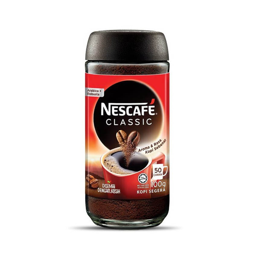 Nescafe Classic instant coffee jar on a white background