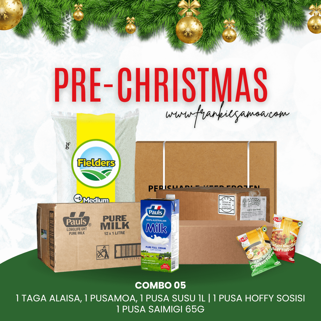 Pre-Christmas Combo 05 - 1 Rice 40lbs + 1 Chicken Leg Quarter 15kg + 1 Pauls Milk Pure 1l/12 + 1 LLL Instant Noodle 65g/24 + Hoffy Chicken Franks Sausage 10lbs