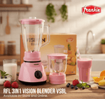 Pink blender with accessories on a kitchen counter, featuring the Frankie brand.