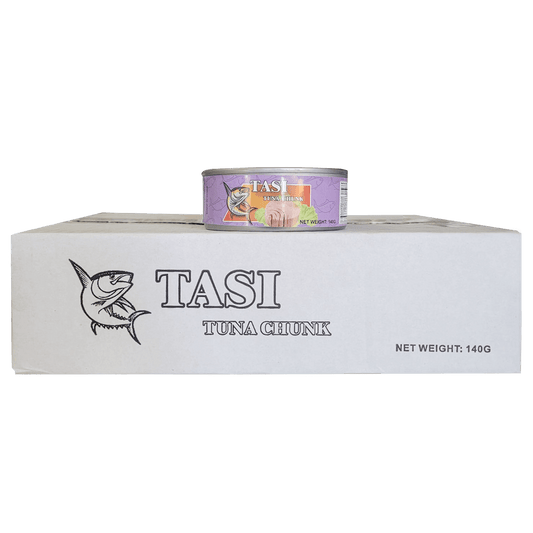 TASI tuna chunk can and packaging on a white background