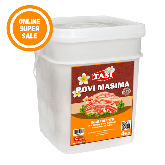 Tasi Povi Masima meat product packaging with a 'Online Super Sale' label on a white background