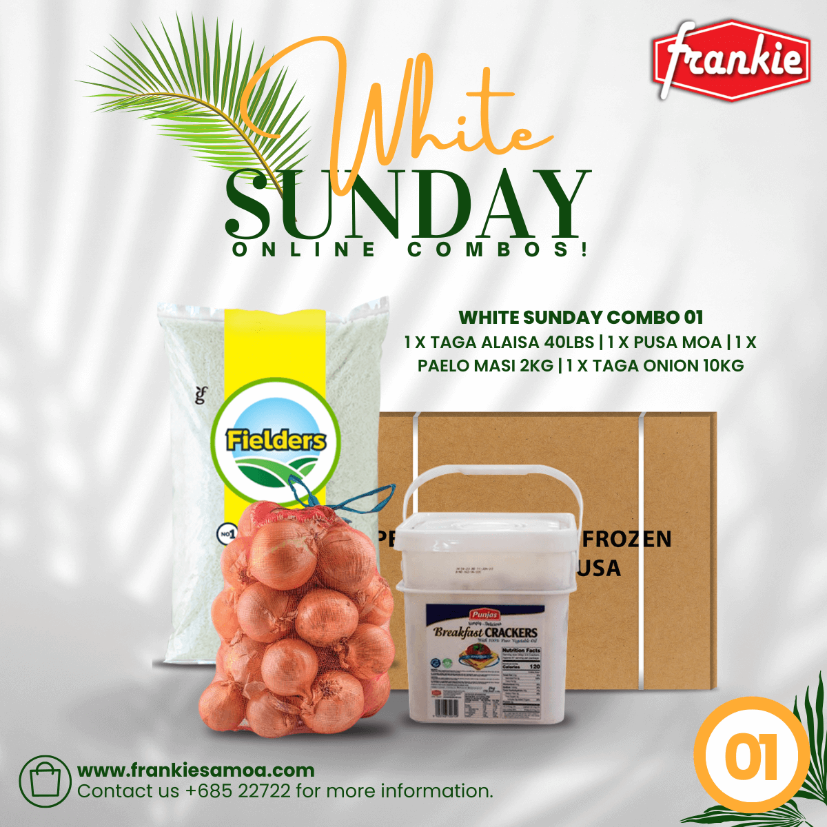 Promotional image for White Sunday Online Combos featuring various food items and packaging.