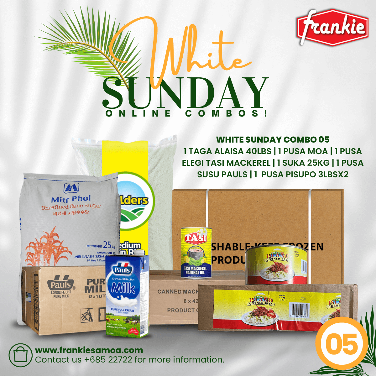 Promotional image of a White Sunday online combo with various food items and packaging.