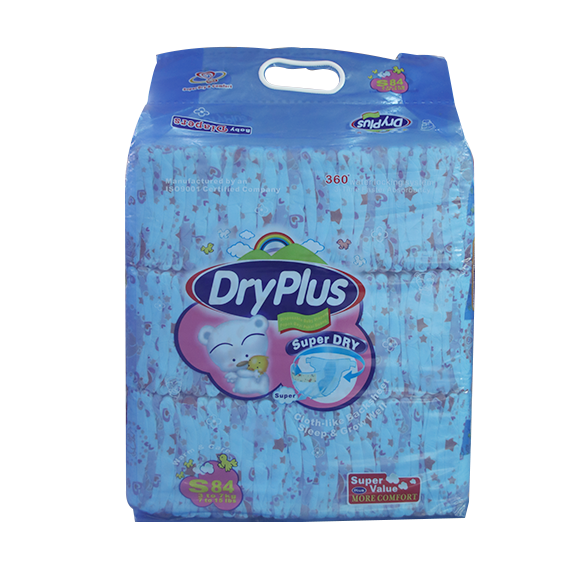 A pack of Dryplus Diaper Small Jumbo 84'S with a cartoon image of a baby on it.