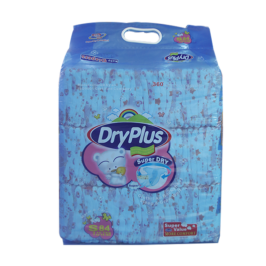 A pack of Dryplus Diaper Small Jumbo 84'S with a cartoon image of a baby on it.