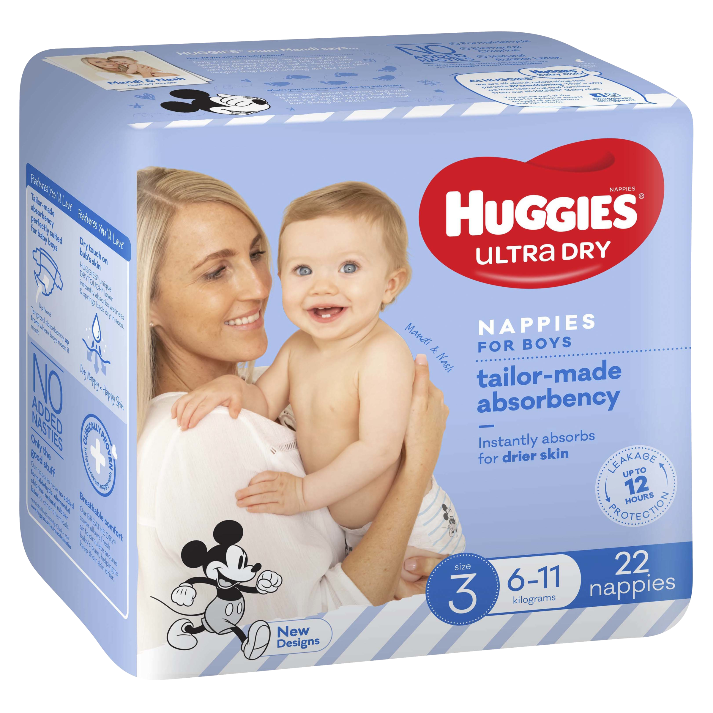 Huggies Ultra Dry Crawler Boys Size 3 (6-11kg), 22 Pack - Frankie Supermarket