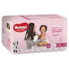 Huggies Ultra Dry Nappies Girl Size 6 (16kg+), 14 Pack