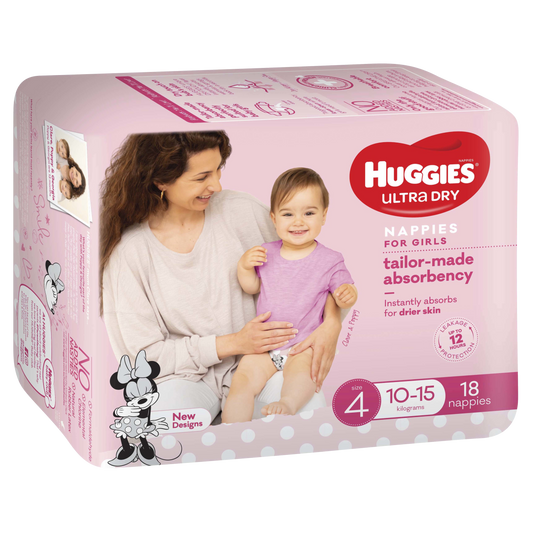 Huggies N/Ultra Toddler Girl Size 4 (10-15kg), 18 Pack - Frankie Supermarket