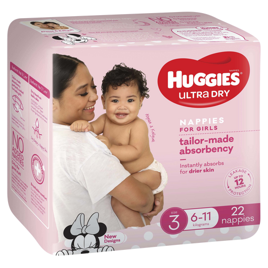 Huggies Ultra Dry Nappies Girl Size 3 (6-11kg), 22 Pack - Frankie Supermarket