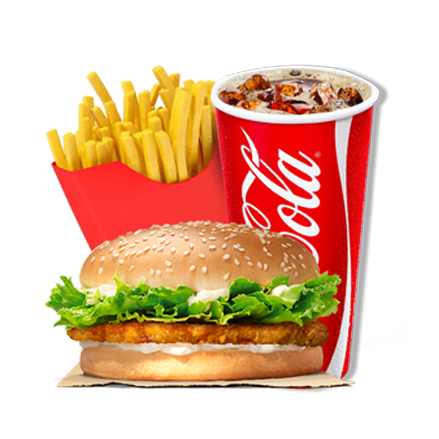 CHICKEN BURGER COMBO - 1 CHICKEN BURGER, 1 SMALL FRIES, 1 SMALL DRINK  [Available only at Frankie Mall, Frankie Lotopa, Frankie Utualii and Frankie Hypermarket Vaitele]