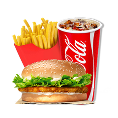 CHICKEN BURGER COMBO - 1 CHICKEN BURGER, 1 SMALL FRIES, 1 SMALL DRINK  [Available only at Frankie Mall, Frankie Lotopa, Frankie Utualii and Frankie Hypermarket Vaitele]